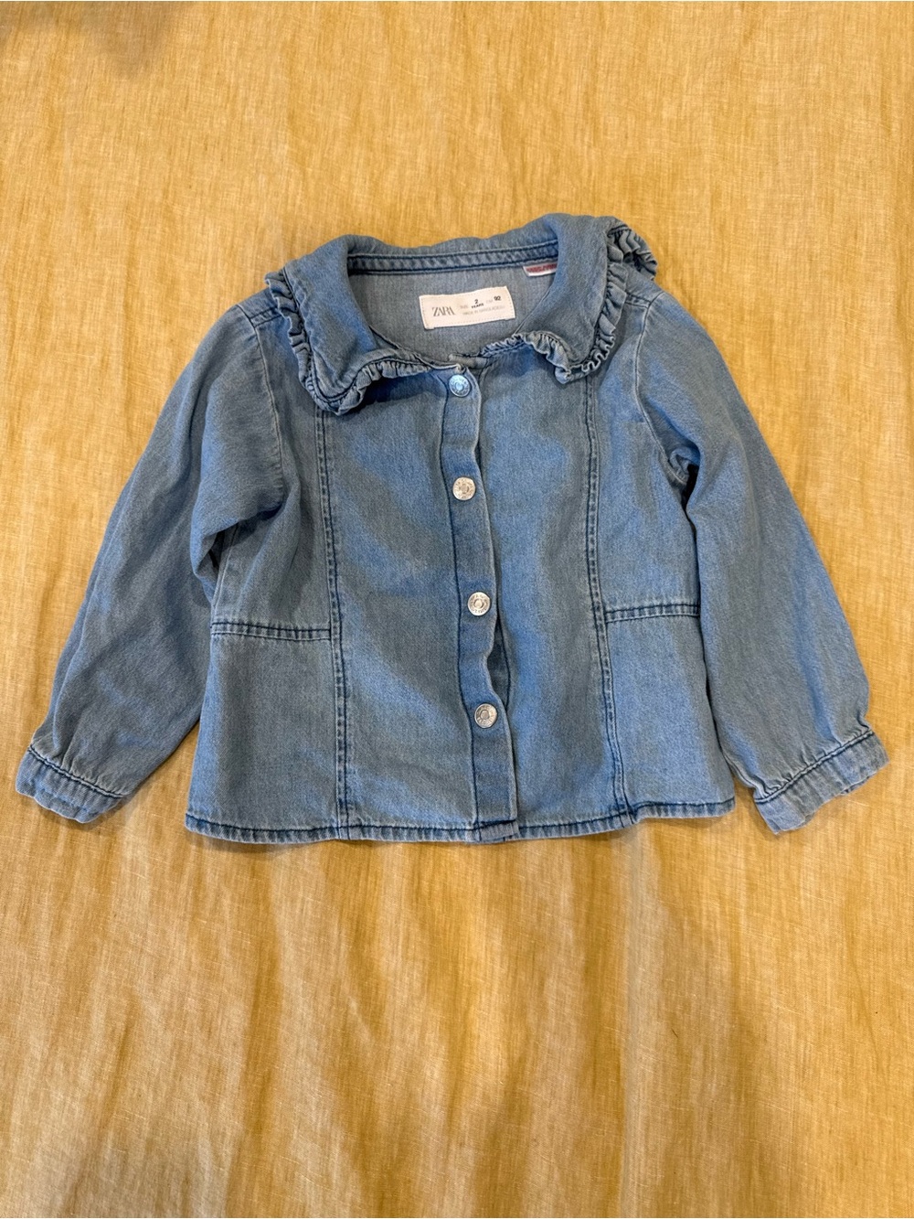 Zara Girls Light Blue Ruffle Collar Denim Jacket
